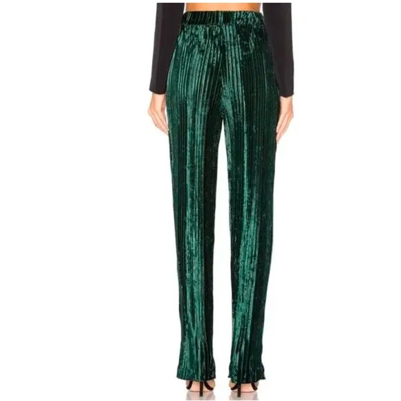 NBD Alena jewel green velvet pleated high waisted wide leg pants - Picture 2 of 11